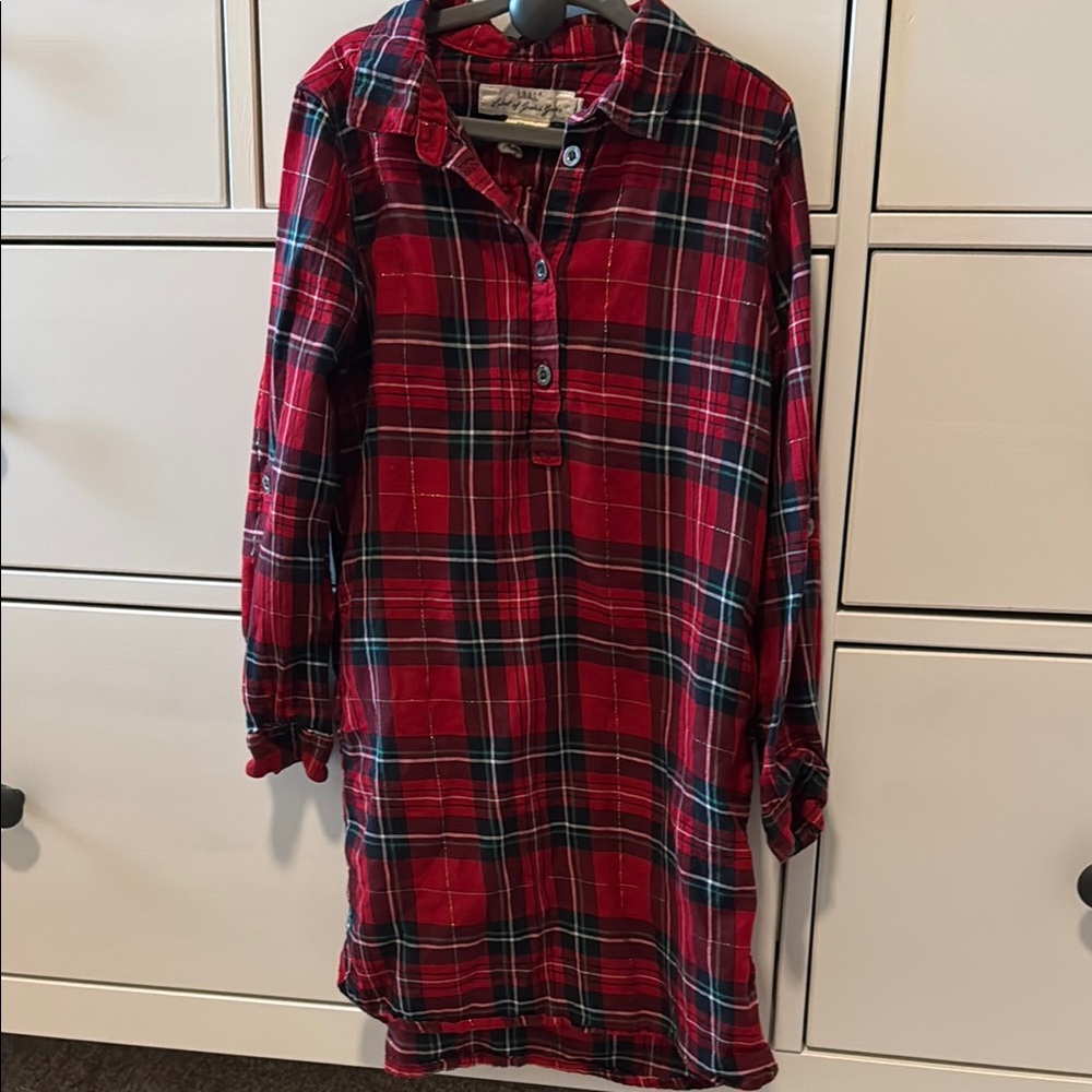 Red Plaid Button-Up Shirt Dress